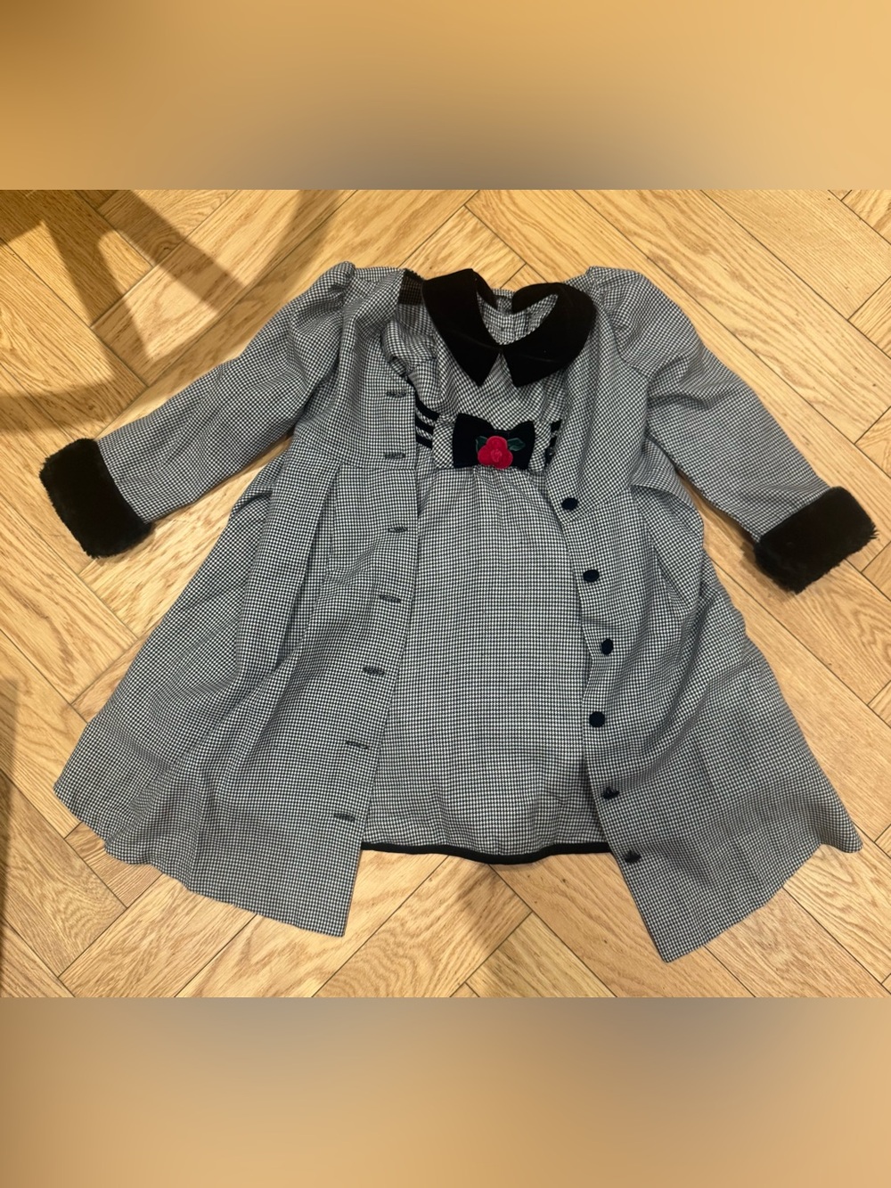 Bonnie Baby Black & White Houndstooth Dress & Coat Set